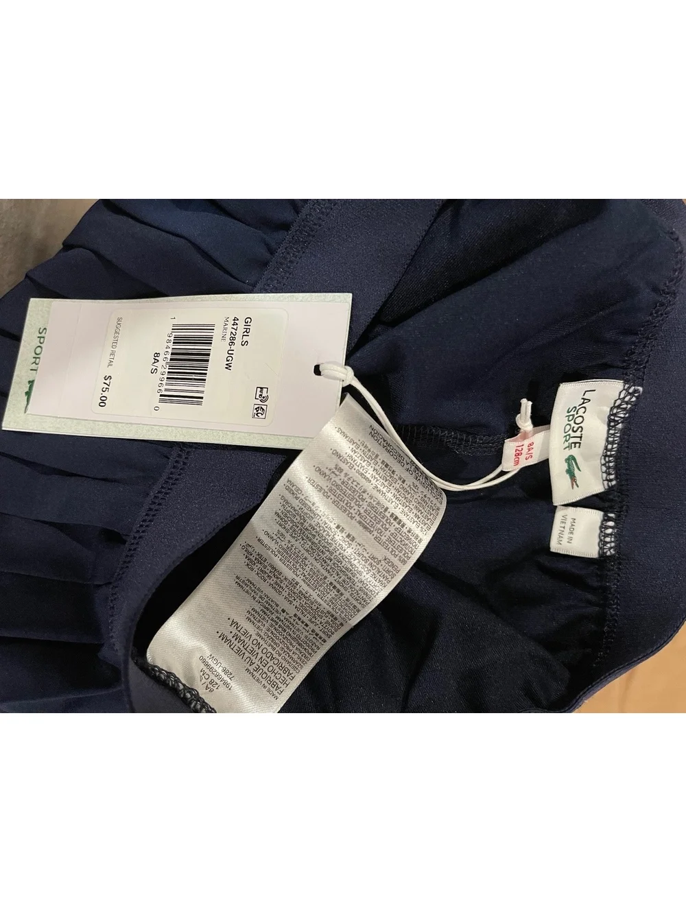 Lacoste Girls Navy Blue Pleated Skirt Size 8 Years